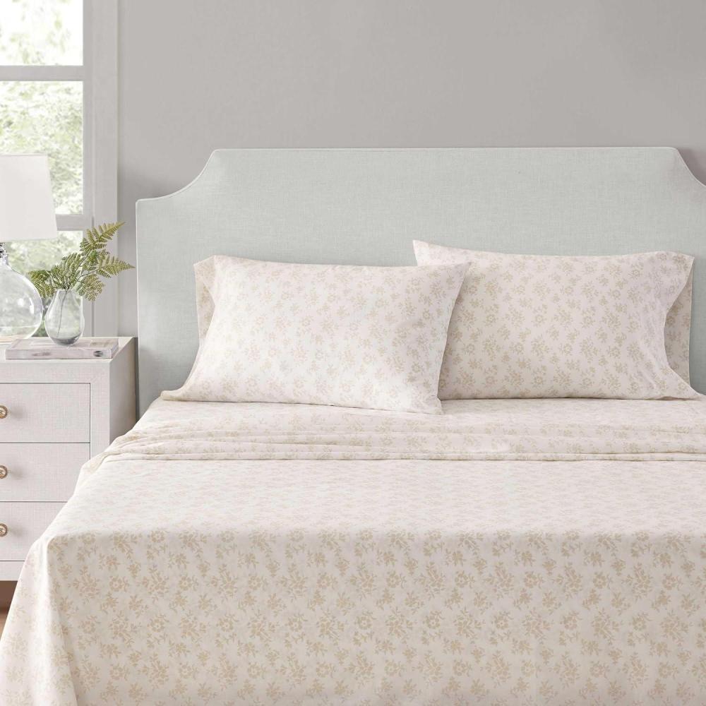 imageMartha Stewart Full Size Sheets Set Crisp ampamp Tailored Cooling Sheets wa Naturally Smooth Cotton Percale Lightweight Feel Bed Sheets with Matching Pillowcases ampamp Fitted Sheet Stripe BlueFloral White
