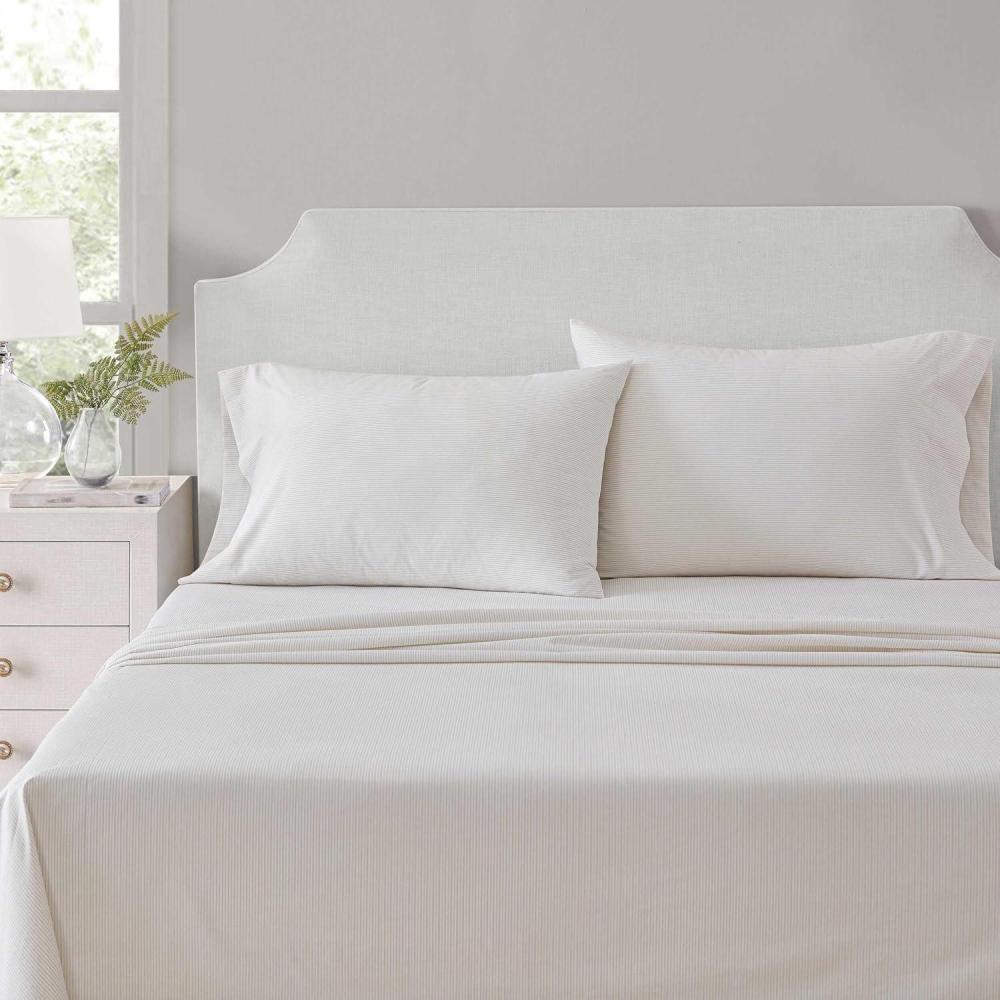 imageMartha Stewart Full Size Sheets Set Crisp ampamp Tailored Cooling Sheets wa Naturally Smooth Cotton Percale Lightweight Feel Bed Sheets with Matching Pillowcases ampamp Fitted Sheet Stripe BlueStripe White