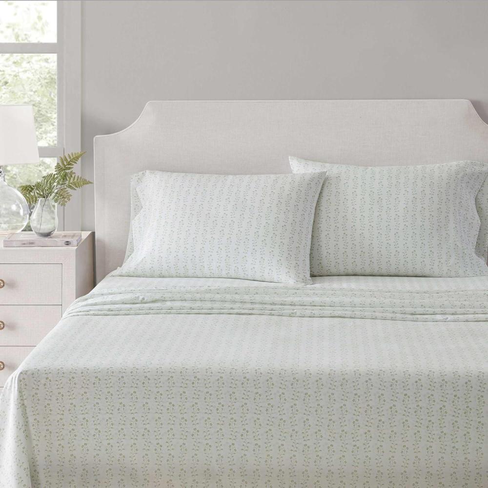 imageMartha Stewart Full Size Sheets Set Crisp ampamp Tailored Cooling Sheets wa Naturally Smooth Cotton Percale Lightweight Feel Bed Sheets with Matching Pillowcases ampamp Fitted Sheet Stripe BlueDitsy Vine Green