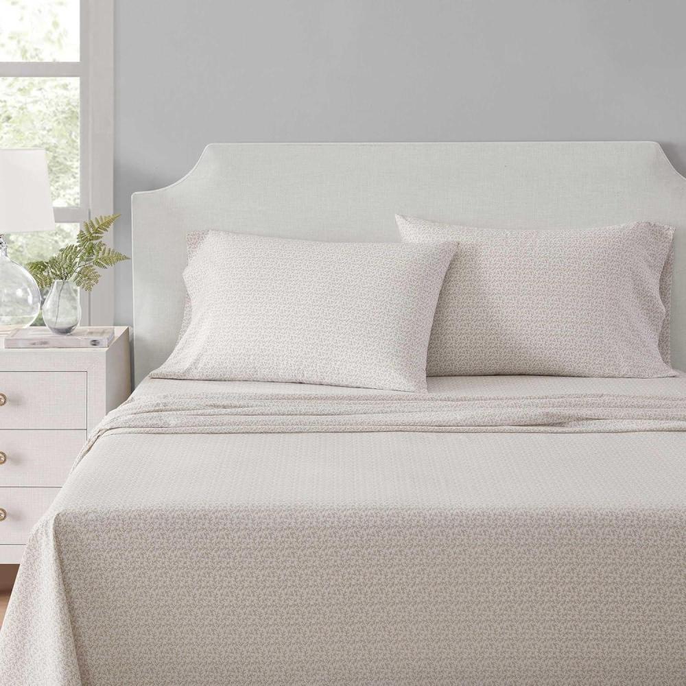 imageMartha Stewart Full Size Sheets Set Crisp ampamp Tailored Cooling Sheets wa Naturally Smooth Cotton Percale Lightweight Feel Bed Sheets with Matching Pillowcases ampamp Fitted Sheet Stripe BlueLeaves Beige