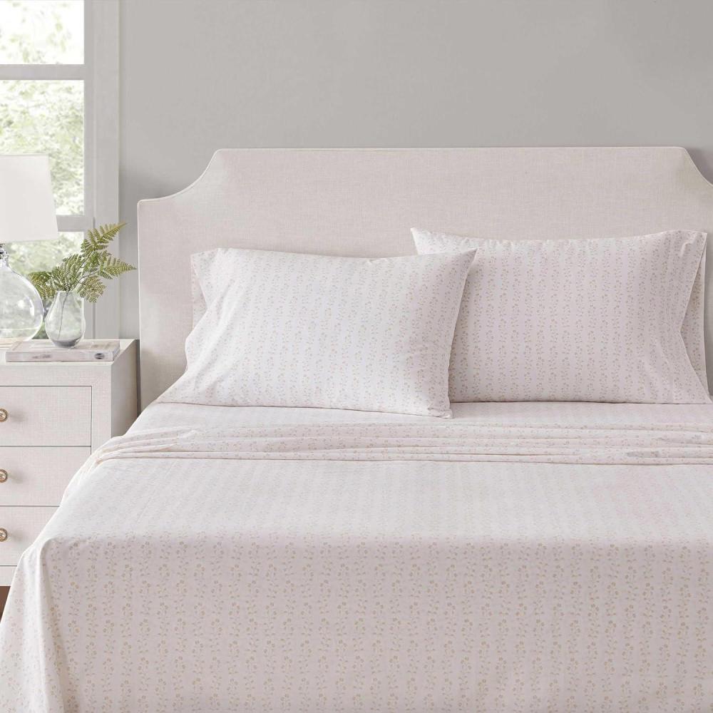 imageMartha Stewart Full Size Sheets Set Crisp ampamp Tailored Cooling Sheets wa Naturally Smooth Cotton Percale Lightweight Feel Bed Sheets with Matching Pillowcases ampamp Fitted Sheet Stripe BlueDitsy Vine Pink