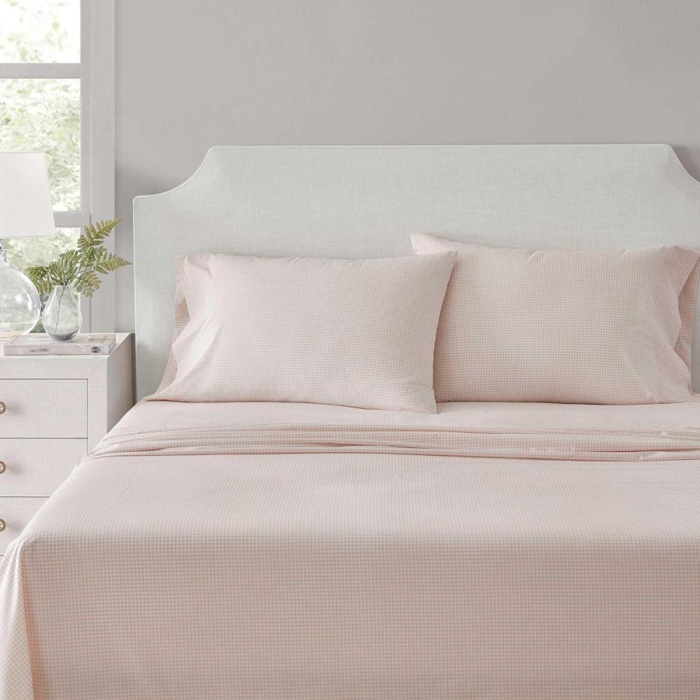 imageMartha Stewart Full Size Sheets Set Crisp ampamp Tailored Cooling Sheets wa Naturally Smooth Cotton Percale Lightweight Feel Bed Sheets with Matching Pillowcases ampamp Fitted Sheet Stripe BlueSmall Gingham Pink