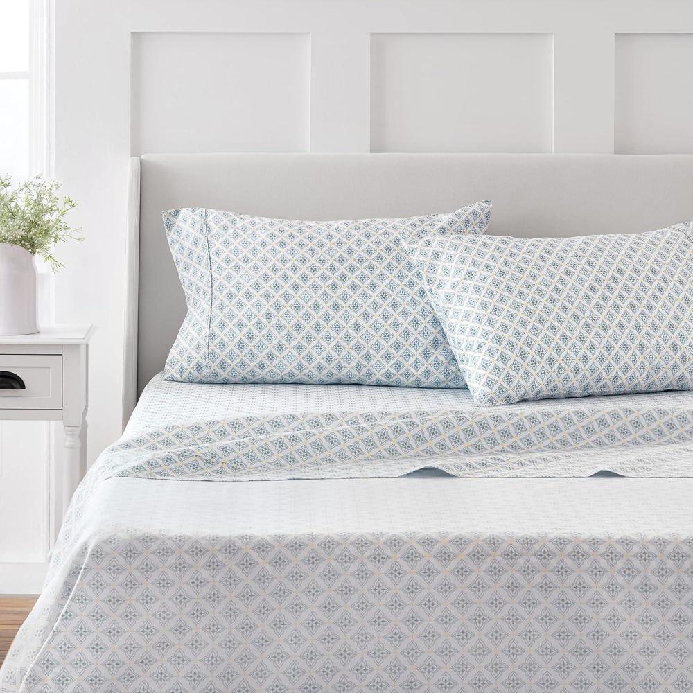 imageMartha Stewart Full Size Sheets Set Crisp ampamp Tailored Cooling Sheets wa Naturally Smooth Cotton Percale Lightweight Feel Bed Sheets with Matching Pillowcases ampamp Fitted Sheet Stripe BlueOtto Geometric Light Blue
