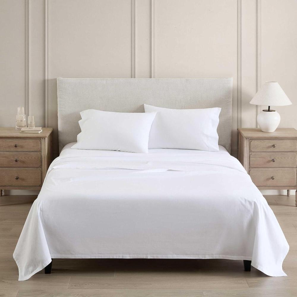 imageMartha Stewart Full Size Sheets Set Crisp ampamp Tailored Cooling Sheets wa Naturally Smooth Cotton Percale Lightweight Feel Matching Pillowcases ampamp Fitted Sheet Skylands Solid BeigeLilly Pond Leaf Pink