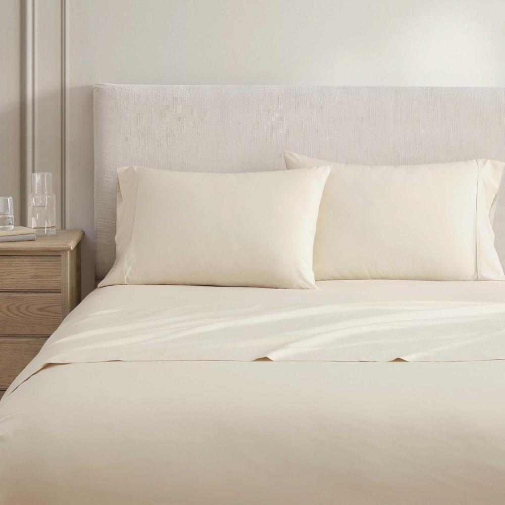 imageMartha Stewart Full Size Sheets Set Crisp ampamp Tailored Cooling Sheets wa Naturally Smooth Cotton Percale Lightweight Feel Matching Pillowcases ampamp Fitted Sheet Skylands Solid BeigeSkylands Solid Beige