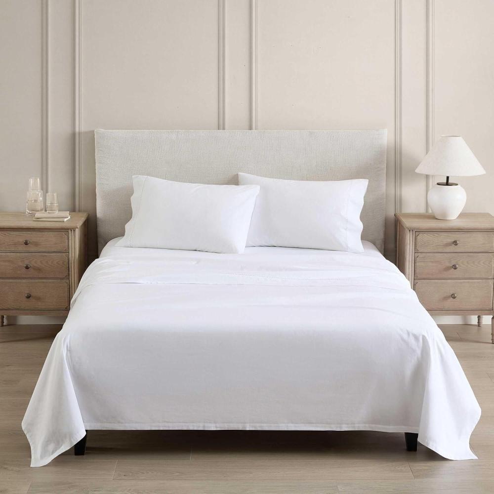 imageMartha Stewart Full Size Sheets Set Crisp ampamp Tailored Cooling Sheets wa Naturally Smooth Cotton Percale Lightweight Feel Matching Pillowcases ampamp Fitted Sheet Skylands Solid BeigeLilly Pond Leaf Beige