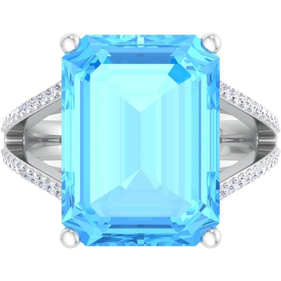 imageMartha Stewart 10 14 Carat Emerald Cut Gemstone Ring with Lab Grown Diamonds in Sterling Silver Choose Your GemstoneBlue Topaz