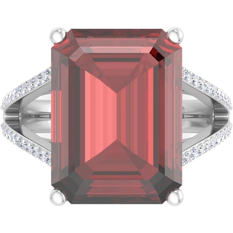 imageMartha Stewart 10 14 Carat Emerald Cut Gemstone Ring with Lab Grown Diamonds in Sterling Silver Choose Your GemstoneGarnet