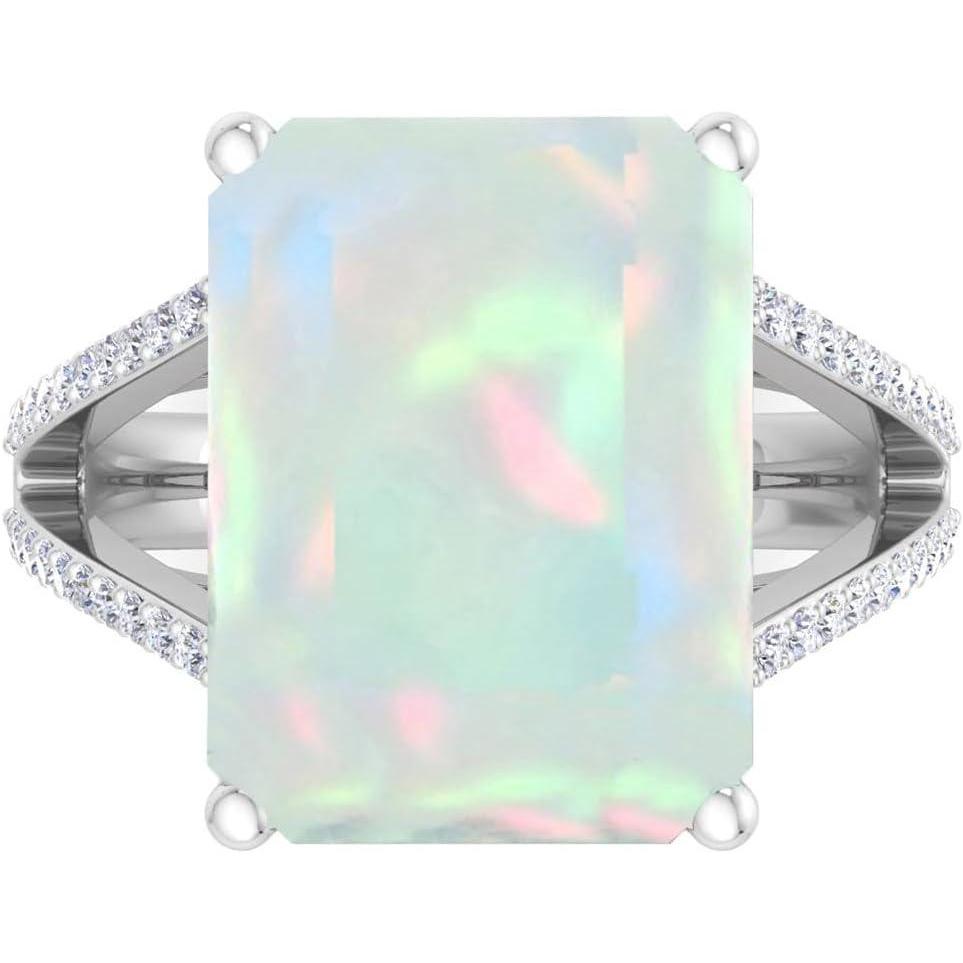 imageMartha Stewart 10 14 Carat Emerald Cut Gemstone Ring with Lab Grown Diamonds in Sterling Silver Choose Your GemstoneOpal