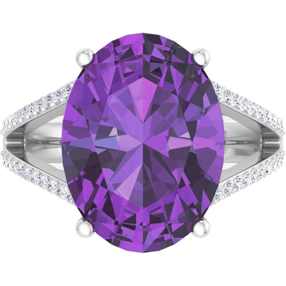 imageMartha Stewart 10 14 Carat Oval Shape Gemstone Ring with Lab Grown Diamonds in Sterling Silver ChoAmethyst