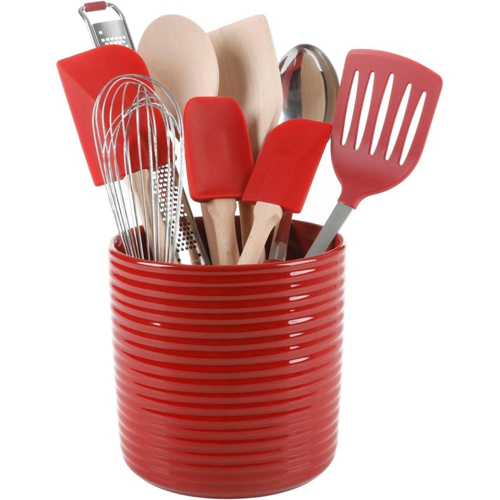imageMartha Stewart 10 Piece Tools and Gadget Set WCeramic Crock Martha BlueRed