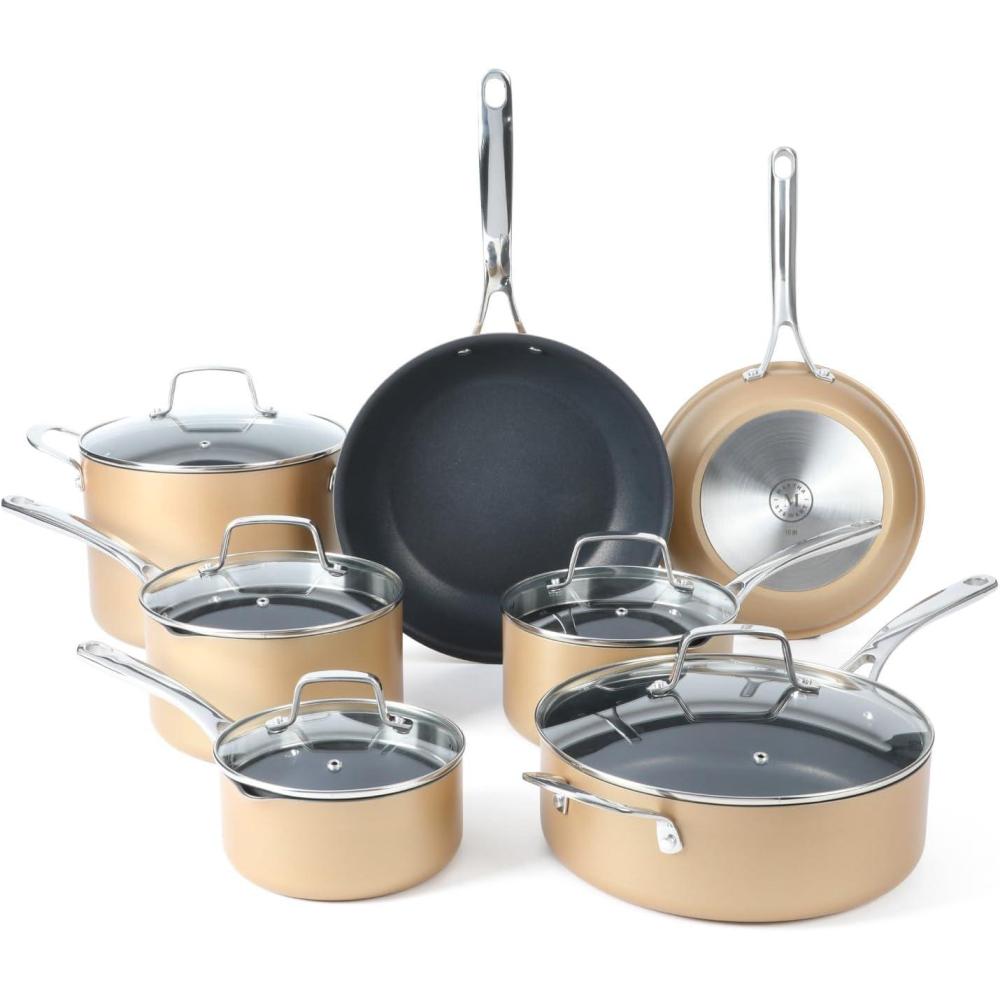 imageMartha Stewart 12 Piece Heavy Gauge Aluminum Hard Anodized Premium Nonstick Cookware Set Induction Safe Copper wBlack InteriorCopper 12pc Set