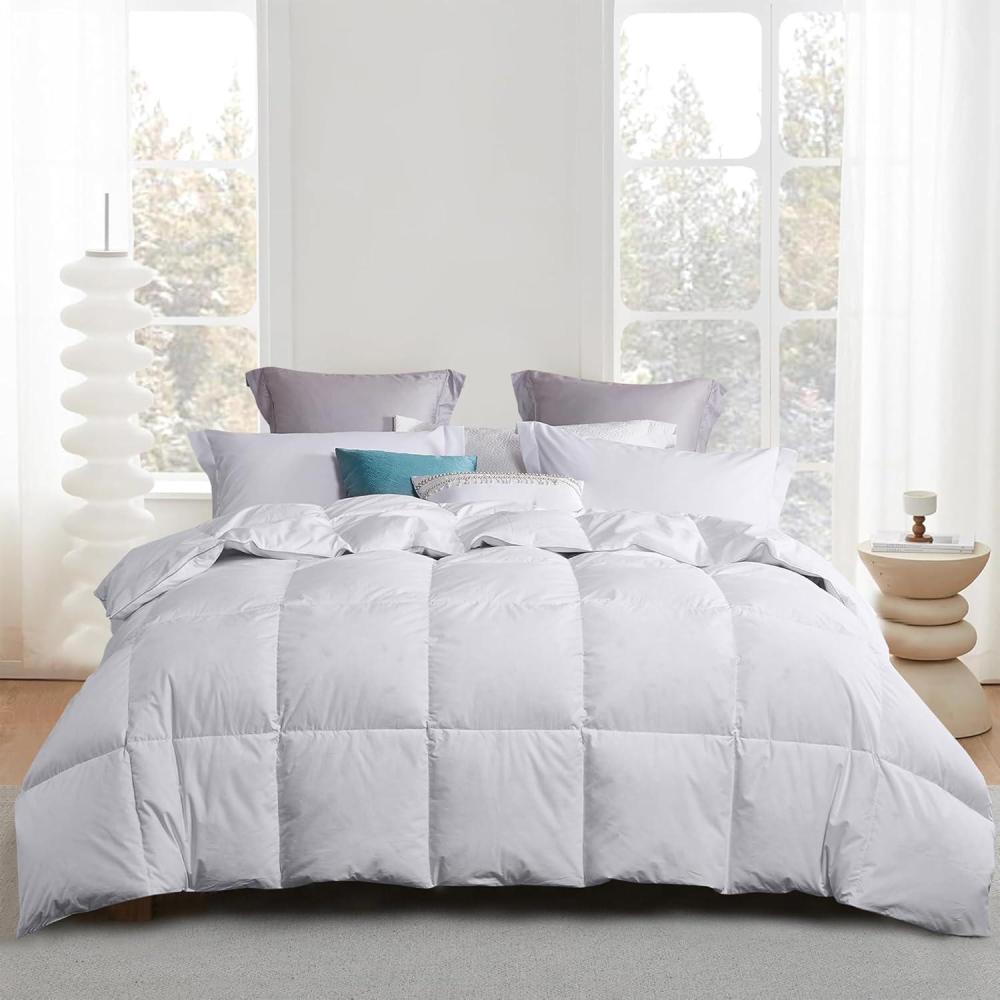 imageMartha Stewart 240 Thread Count White Goose Down and Feather Comforter All Season Warmth Duvet Insert with Corner Tabs Made in USA King SizeFullQueen