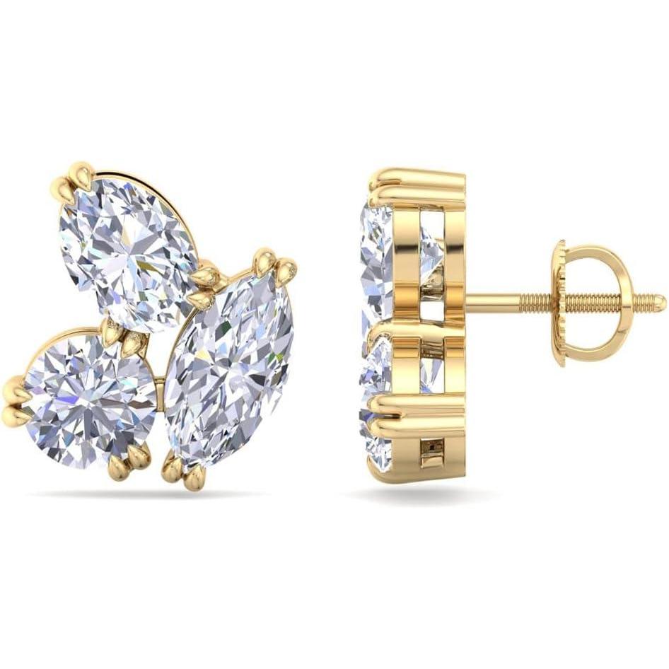imageMartha Stewart 3 Carat Lab Grown Diamond Cluster Stud Earrings Marquise Round Oval Shapes in 14K Goldyellowgold