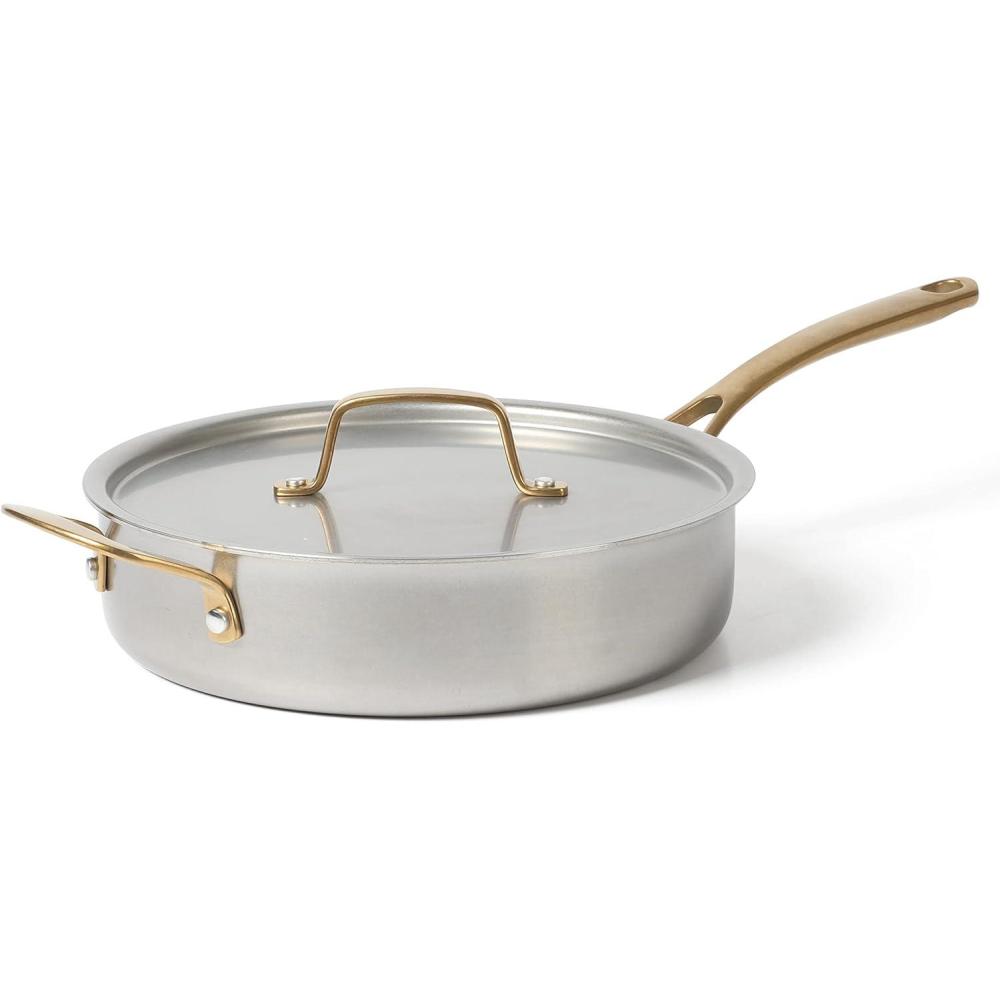 imageMartha Stewart 35 Qt Vintage Triply Stainless Steel Everyday Saut Pan wLid ampamp Gold Handles