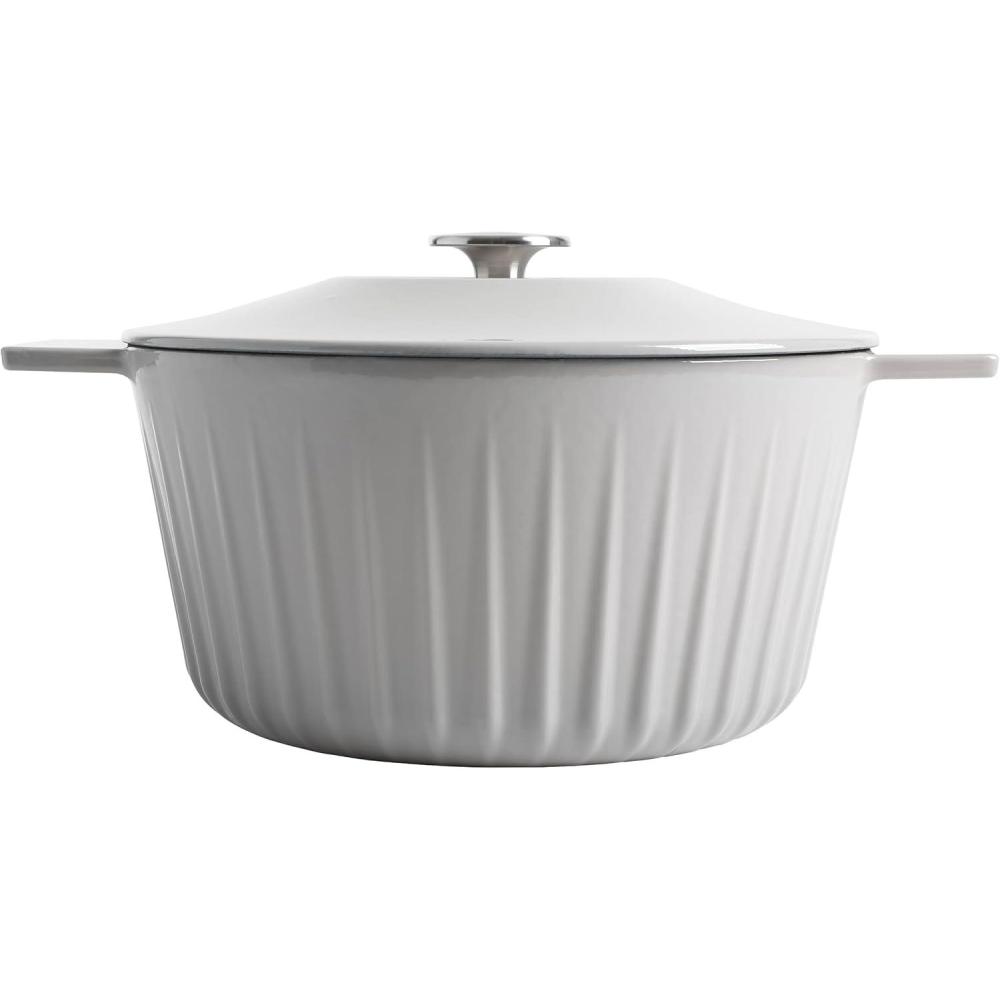 imageMartha Stewart 35Quart Enameled Cast Iron Dutch Oven Braiser  Linen wGold KnobGrey