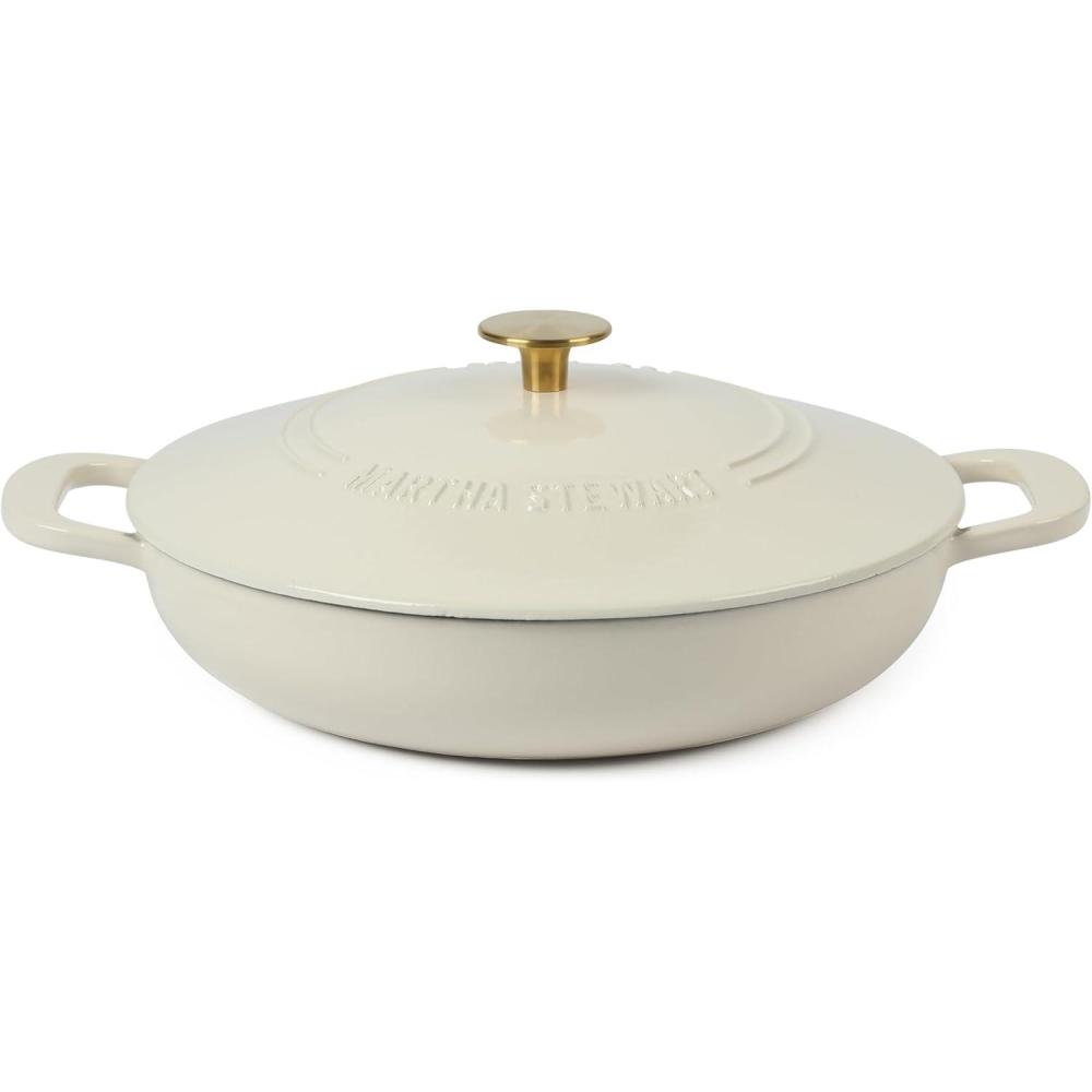 imageMartha Stewart 35Quart Enameled Cast Iron Dutch Oven Braiser Linen wGold KnobLinen w Gold Knob Braiser