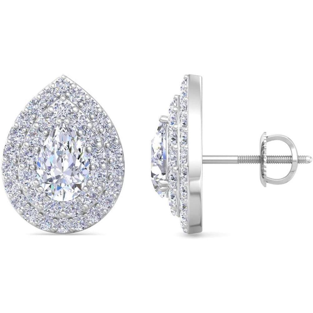 imageMartha Stewart 4 Carat Lab Grown Diamond Halo Stud Earrings In 14K Gold Pear Shape Lab Grown Diamond Earrings for Womenwhitegold