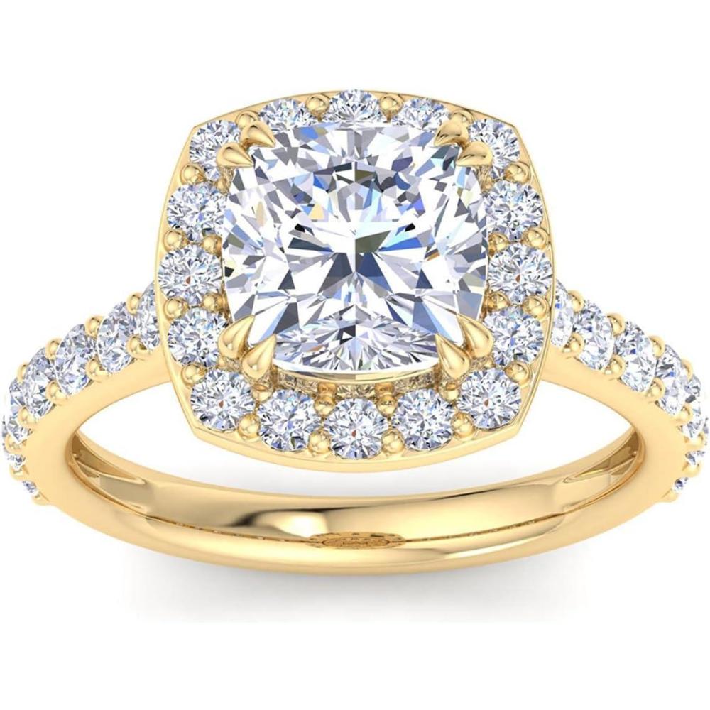 imageMartha Stewart 4 Carat Lab Grown Diamond Ring Halo Diamond Engagement Ring in 14 Karat Goldyellowgold