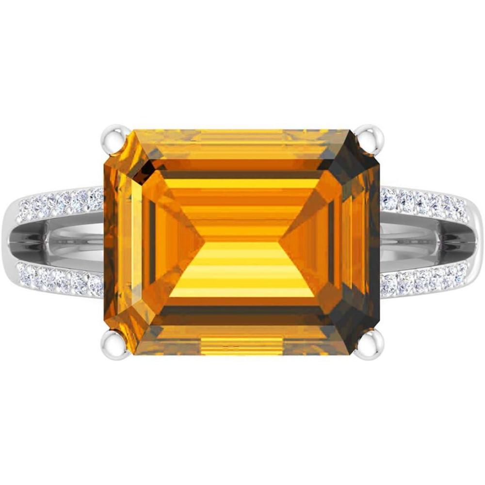 imageMartha Stewart 5 12 Carat Emerald Cut Gemstone Ring with Lab Grown Diamonds in Sterling Silver Choose Your GemstoneCitrine