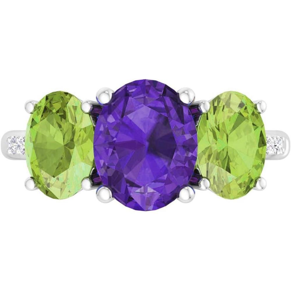 imageMartha Stewart 5 Carat Oval Shape Gemstone Three Stone Ring with Lab Grown Diamonds in Sterling Silver Choose Your GemstoneOption 2