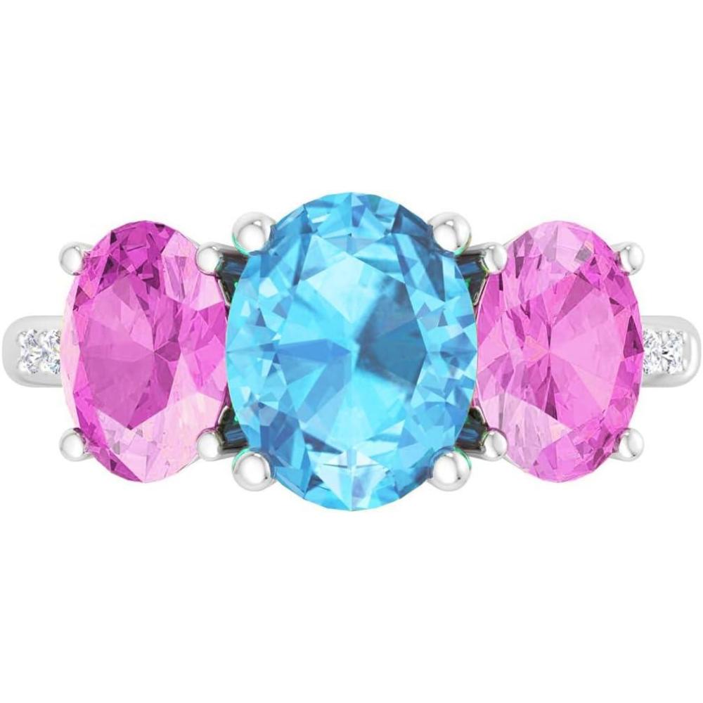 imageMartha Stewart 5 Carat Oval Shape Gemstone Three Stone Ring with Lab Grown Diamonds in Sterling Silver Choose Your GemstoneOption 4