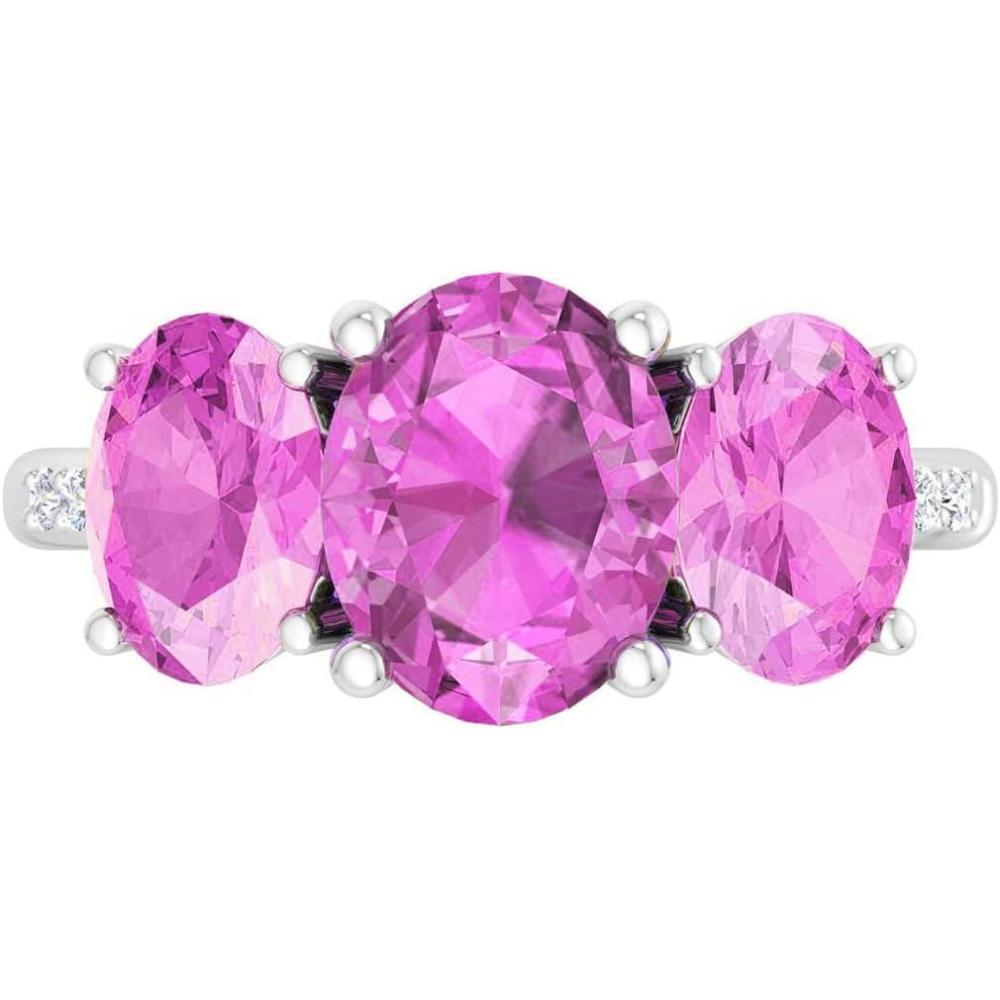 imageMartha Stewart 5 Carat Oval Shape Gemstone Three Stone Ring with Lab Grown Diamonds in Sterling Silver Choose Your GemstoneOption 6