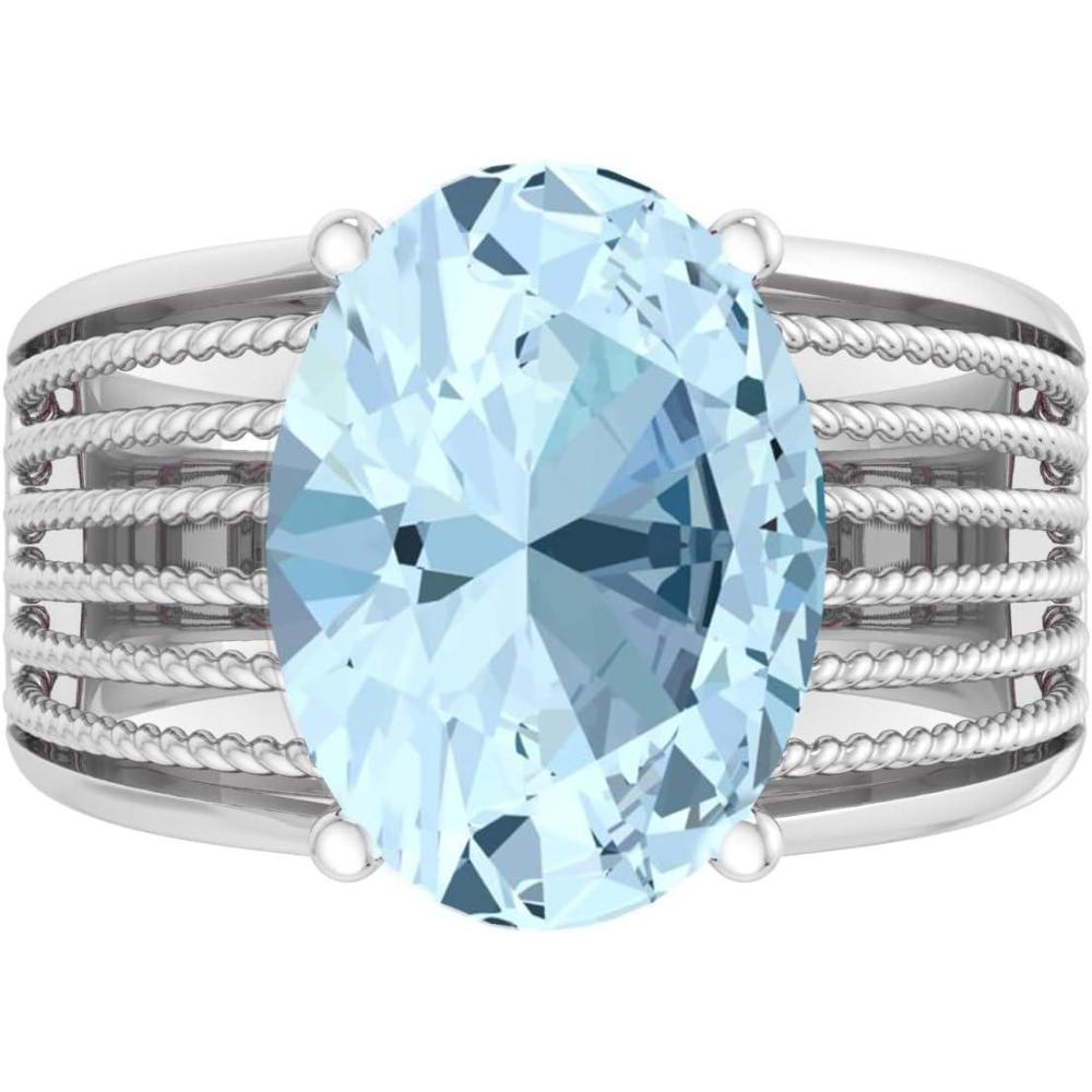 imageMartha Stewart 6 34 Carat Oval Shape Gemstone Hidden Halo Ring with Lab Grown Diamonds in Sterling Silver Choose Your GemstoneAquamarine