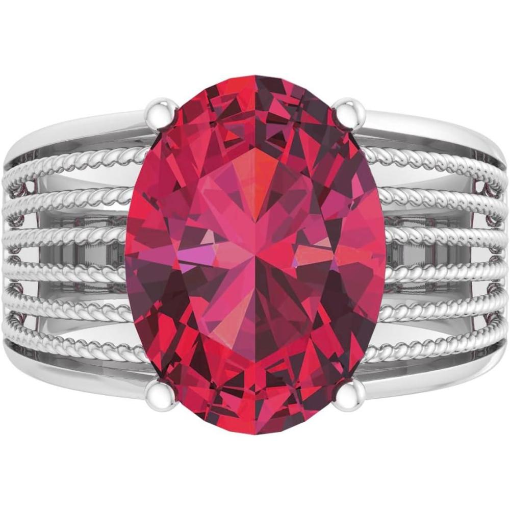 imageMartha Stewart 6 34 Carat Oval Shape Gemstone Hidden Halo Ring with Lab Grown Diamonds in Sterling Silver Choose Your GemstoneRuby