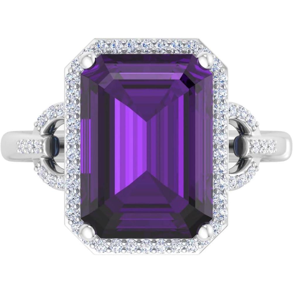 imageMartha Stewart 7 13 Carat Emerald Cut Gemstone Halo Ring with Lab Grown Diamonds in Sterling Silver Choose Your GemstoneAmethyst