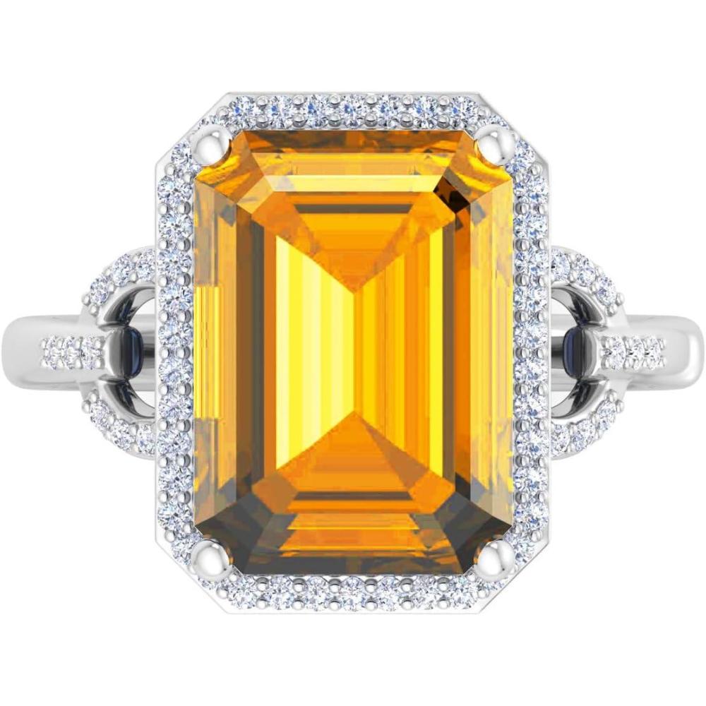 imageMartha Stewart 7 13 Carat Emerald Cut Gemstone Halo Ring with Lab Grown Diamonds in Sterling Silver Choose Your GemstoneCitrine