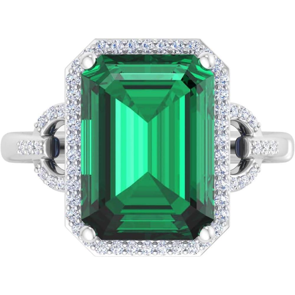 imageMartha Stewart 7 13 Carat Emerald Cut Gemstone Halo Ring with Lab Grown Diamonds in Sterling Silver Choose Your GemstoneEmerald