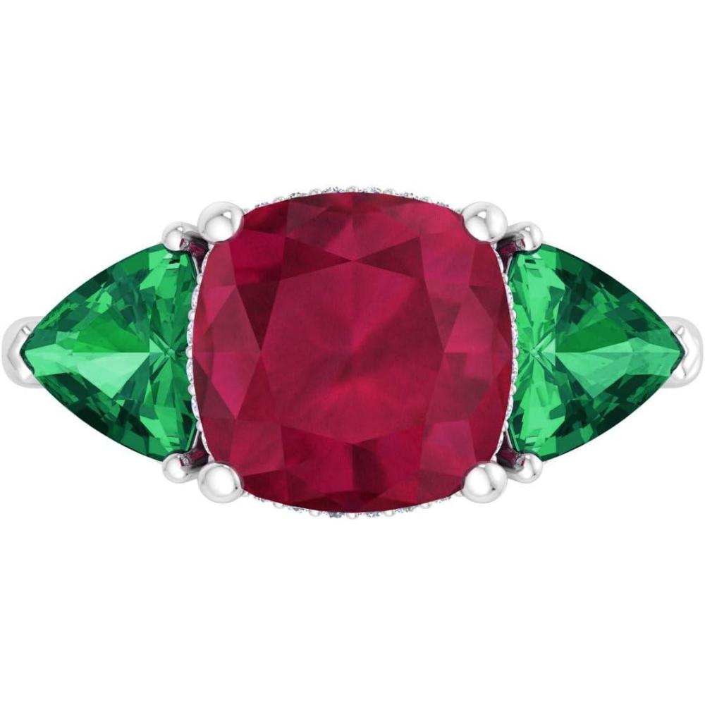 imageMartha Stewart 8 Carat Cushion Cut Gemstone Three Stone Ring with Lab Grown Diamonds in Sterling Silver Choose Your GemstoneOption 8