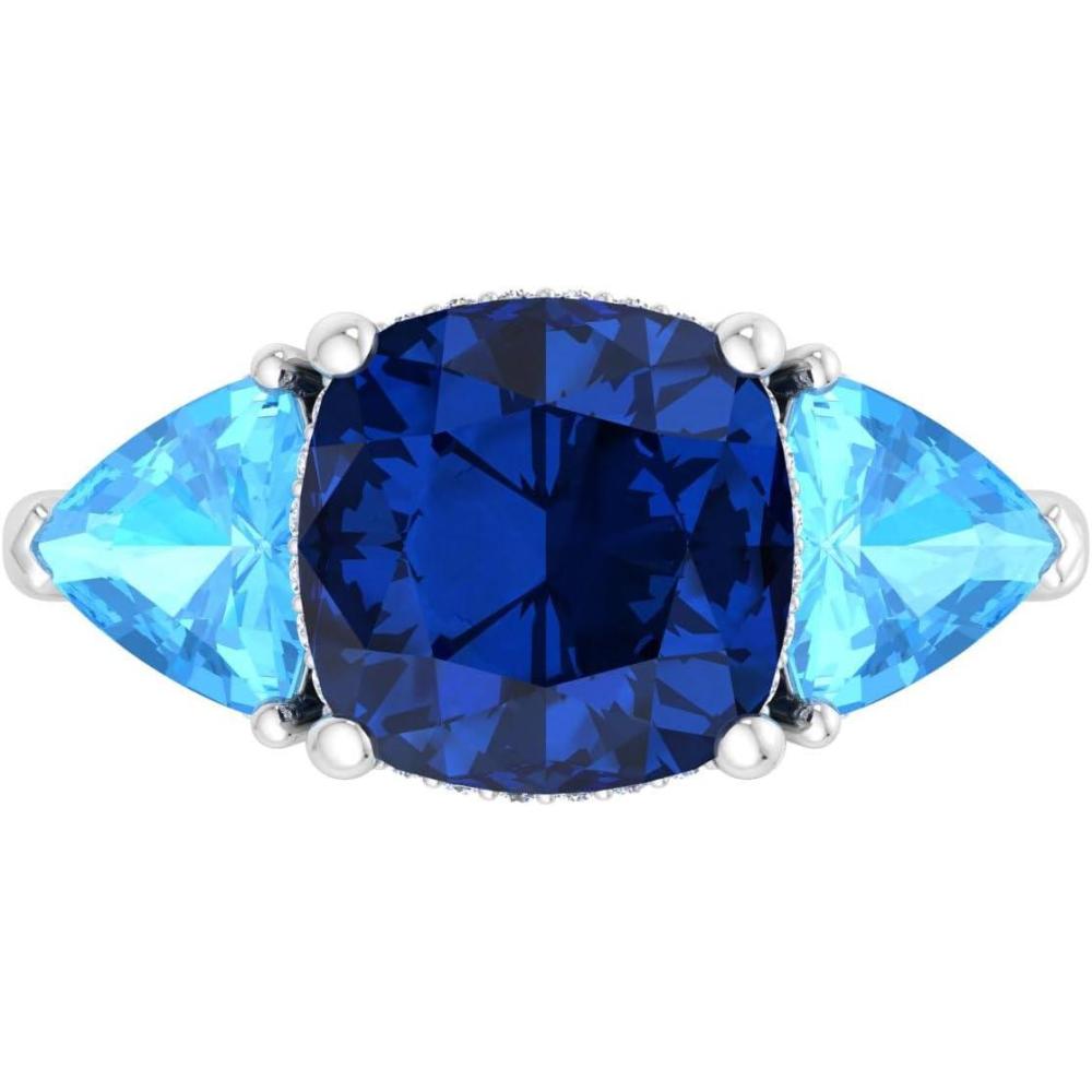 imageMartha Stewart 8 Carat Cushion Cut Gemstone Three Stone Ring with Lab Grown Diamonds in Sterling Silver Choose Your GemstoneOption 9