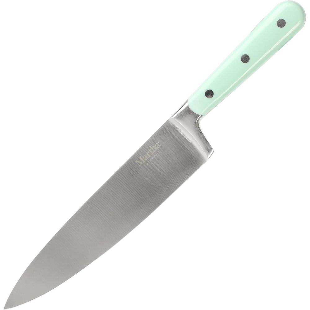 imageMartha Stewart 8 Inch Forged Triple Riveted Stainless Steel Chef Knife  LinenMartha Blue Chefs Knife