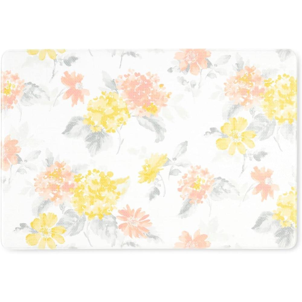 imageMartha Stewart Amber Floral Daisy Stripe Reverisble Water Resistant Kitchen Mat YellowCoral 20quotx30quotYellowCoralGrey