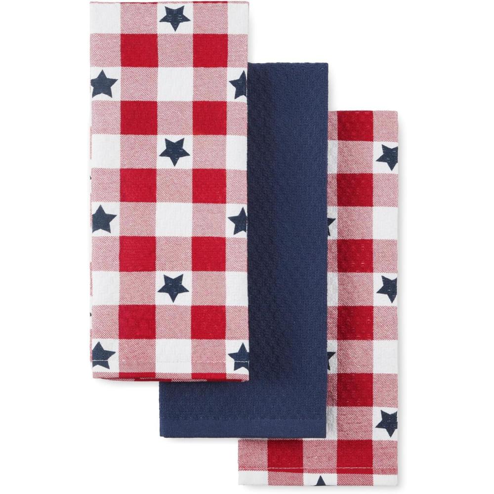 imageMartha Stewart Americana Star Gihgham Holiday Kitchen Towels 3Pack Set 100 Cotton Absorbent Patriotic USA America Decor RedWhiteBlue 16quotx28quot