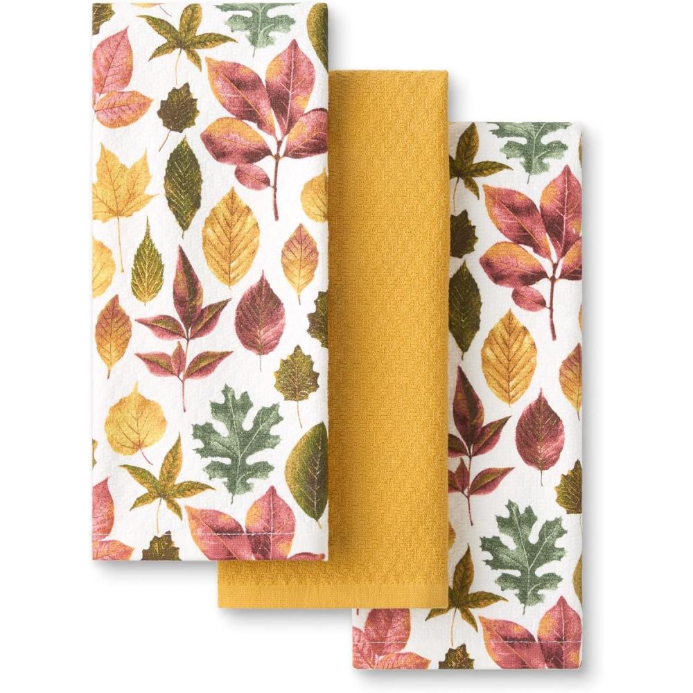 imageMartha Stewart Autumn Harvest Pumpkins Kitchen Towel 3Pack Set 100 Cotton with Absorbent Terrycloth Decorative Kitchen Towels OrangeGreenIvory 16quotx28quotTanRedGreen