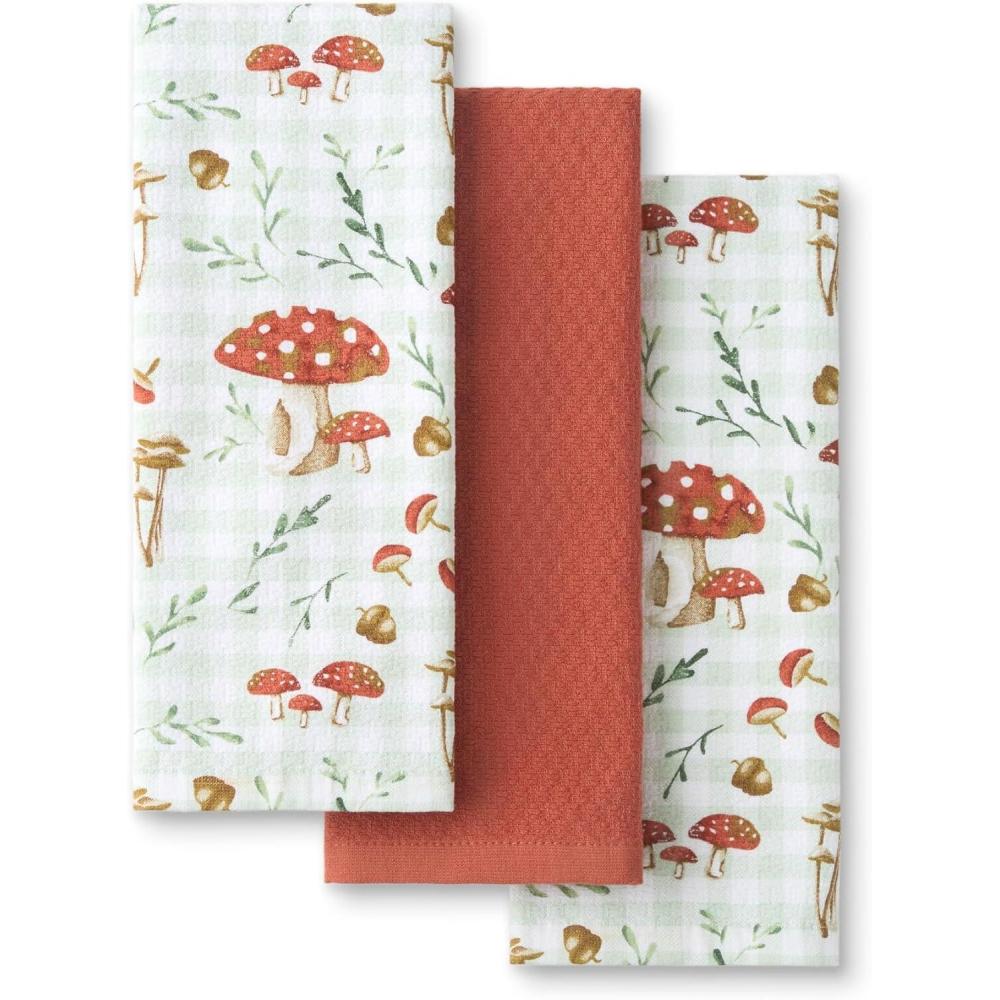 imageMartha Stewart Autumn Harvest Pumpkins Kitchen Towel 3Pack Set 100 Cotton with Absorbent Terrycloth Decorative Kitchen Towels OrangeGreenIvory 16quotx28quotBurnt OrangeGreenWhite