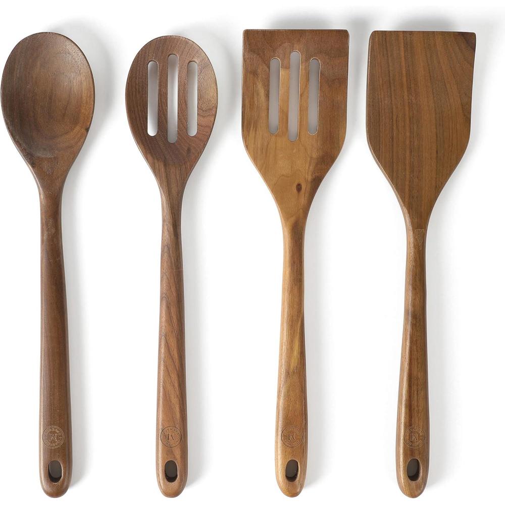 imageMartha Stewart Bainford 4Piece Wooden Kitchen Utensil Set Walnut  Cooking Spoons and Turner Tools for Nonstick Cookware Heat Resistant Durable Hardwood