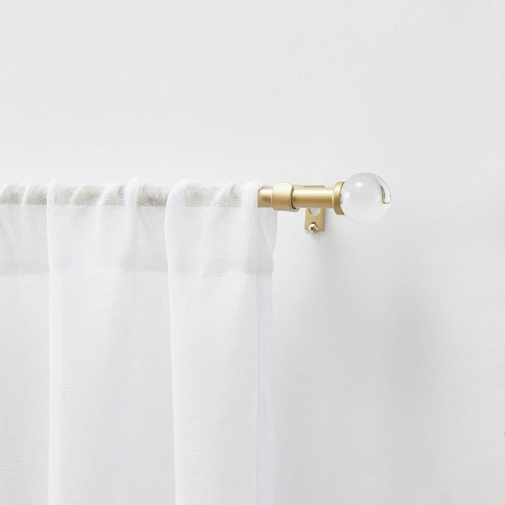 imageMartha Stewart Beaufort Cafe Curtain Rod for Windows 48 to 86 inches Adjustable Length 58 inch Diameter Metal Curtain Rod with Round Finials 48  86 Brushed BrassGold