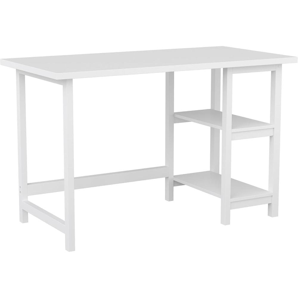 imageMartha Stewart Beckett Modern Trestle Desk with Open Side Shelving in Black Wood Grain FinishWhite Wood Grain