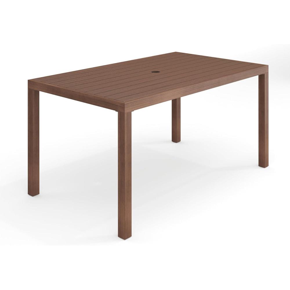 imageMartha Stewart Bedford 71quot IndoorOutdoor Aluminum Patio Table with Umbrella Hole and Brushed Woodgrain Finish in BrownBrown