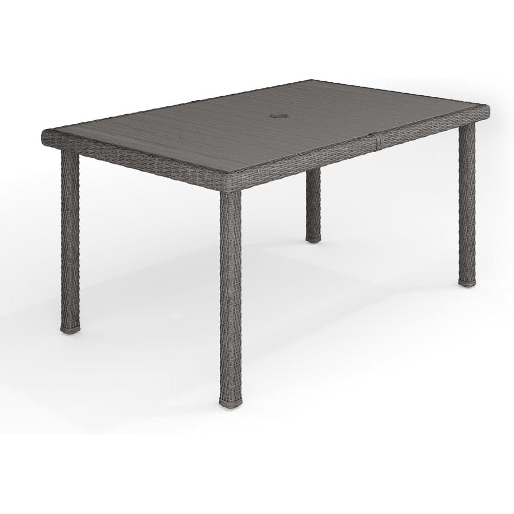 imageMartha Stewart Bedford 71quot IndoorOutdoor Patio Table with Faux Wood Top and Rattan Wicker Finish in GrayGrey
