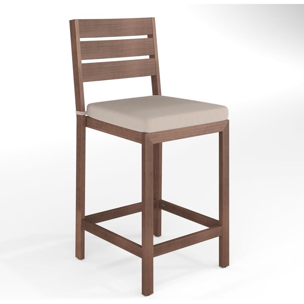 imageMartha Stewart Bedford IndoorOutdoor Aluminum Patio Bar Stools with Brushed Woodgrain Finish in Brown and Cream AllWeather Cushions Set of 2Brown