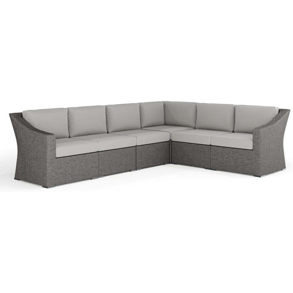 imageMartha Stewart Bedford IndoorOutdoor Modular Patio Sectional Sofa for 6 with Rattan Wicker Finish in Gray with Gray AllWeather Cushions