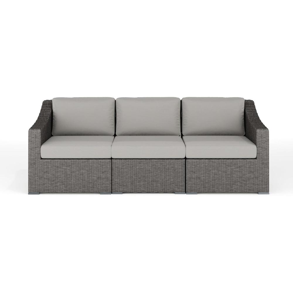 imageMartha Stewart Bedford IndoorOutdoor Modular Patio Sofa for 3 with Rattan Wicker Finish in Gray with Gray AllWeather Cushions