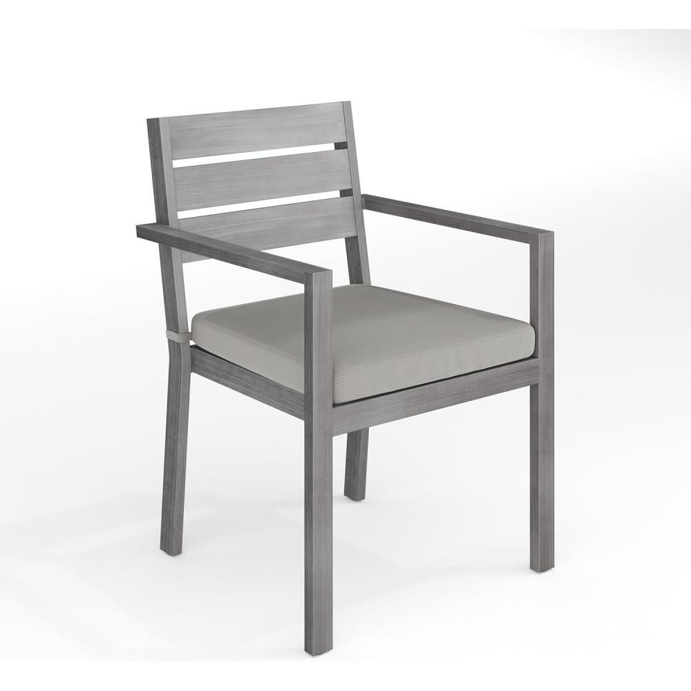 imageMartha Stewart Bedford IndoorOutdoor Stackable Aluminum Patio Armchairs with Brushed Woodgrain Finish in Brown and Cream AllWeather Cushions Set of 2Grey