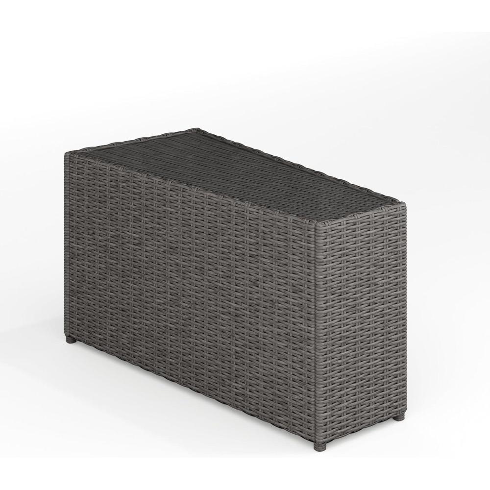 imageMartha Stewart Bedford IndoorOutdoor Tapered Patio Side Table with Inset Tempered Glass Top and Rattan Wicker Finish in GrayGrey