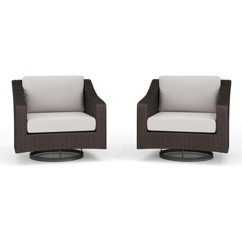imageMartha Stewart Bedford Set of 2 IndoorOutdoor Patio Chairs with 360 Swivel Functionality and Rattan Wicker Finish in Gray with Gray AllWeather CushionsTan CushionsBrown Frame